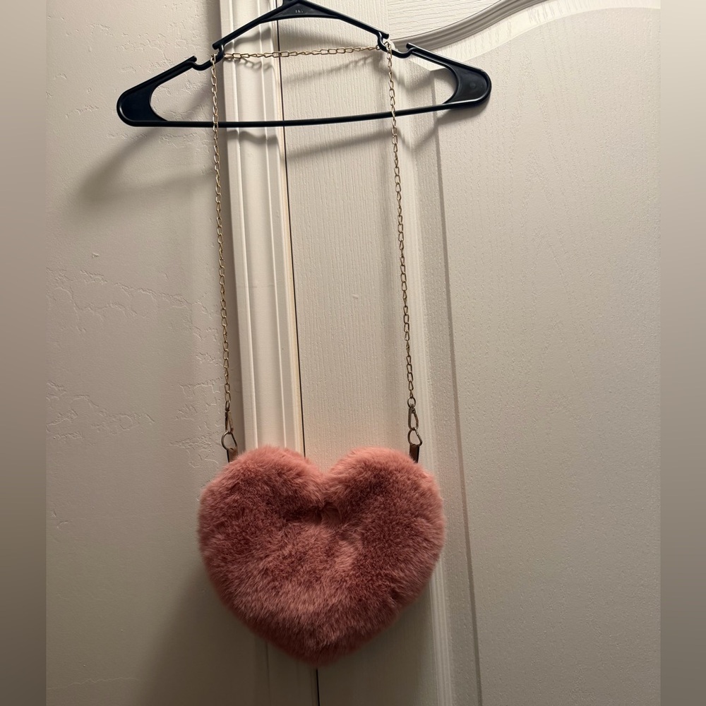 Pink Fuzzy Heart Crossbody Bag